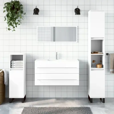 The Living Store Kopalniška omarica z ogledalom bela inženirski les - Kopalniška Omarica Z Ogledalom
