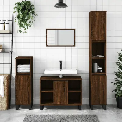 The Living Store Kopalniška omarica rjavi hrast 80x33x60 cm inženirski les - Kopalniška Omarica