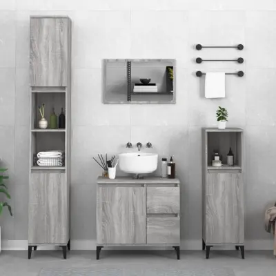 The Living Store Kopalniška omarica siva sonoma 65x33x60 cm inženirski les - Kopalniška Omarica
