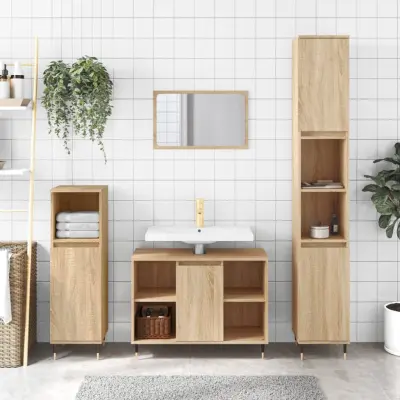 The Living Store Kopalniška omarica sonoma hrast 80x33x60 cm inženirski les - Kopalniška Omarica