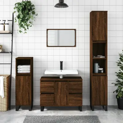 The Living Store Kopalniška omarica rjavi hrast 80x33x60 cm inženirski les - Kopalniška Omarica