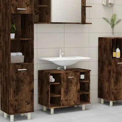 The Living Store Kopalniška omarica dimljeni hrast 60x32x53,5 cm inženirski les - Kopalniška Omarica