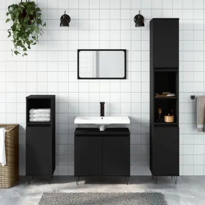 The Living Store Kopalniška omarica črna 58x33x60 cm inženirski les - Kopalniška Omarica