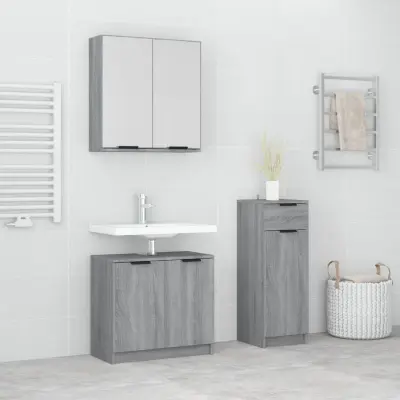 The Living Store Komplet kopalniških omaric 3-delni siva sonoma inženirski les - Komplet Kopalniškega Pohištva