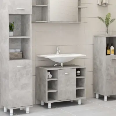 The Living Store Kopalniška omarica betonsko siva 60x32x53,5 cm iverna plošča - Kopalniška Omarica