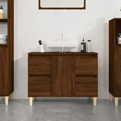 The Living Store Omarica za umivalnik rjavi hrast 80x33x60 cm inženirski les - Omarica Za Umivalnik