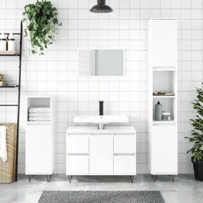 The Living Store Kopalniška omarica visok sijaj bela 80x33x60 cm inženirski les - Kopalniška Omarica