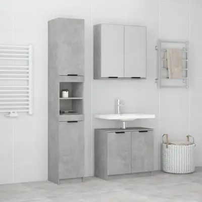 The Living Store Komplet kopalniških omaric 3-delni betonsko siv inženirski les - Komplet Kopalniškega Pohištva