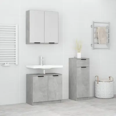 The Living Store Komplet kopalniških omaric 3-delni betonsko siv inženirski les - Komplet Kopalniškega Pohištva