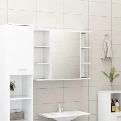 The Living Store Kopalniška omarica z ogledalom bela 80x20,5x64cm inženirski les - Omarica Z Ogledalom