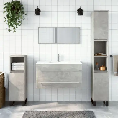 The Living Store Kopalniška omarica z ogledalom betonsko siva inženirski les - Kopalniška Omarica Z Ogledalom