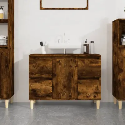 The Living Store Omarica za umivalnik dimljen hrast 80x33x60 cm inženirski les - Omarica Za Umivalnik