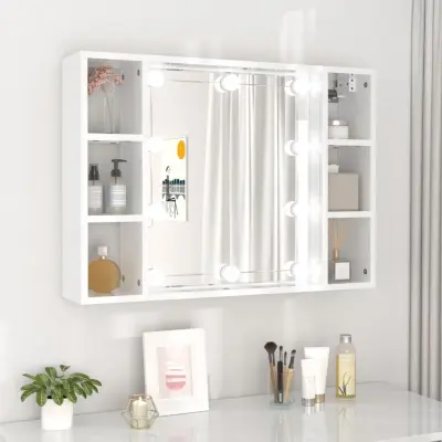 The Living Store Omarica z ogledalom in LED lučkami visok sijaj bela 76x15x55 cm - Omarica Z Ogledalom