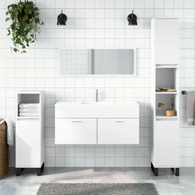 The Living Store Kopalniška omarica z ogledalom bela inženirski les - Kopalniška Omarica Z Ogledalom