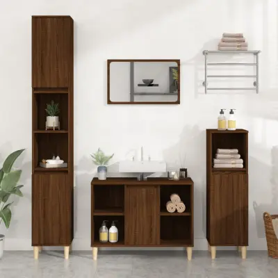 The Living Store Omarica za umivalnik rjavi hrast 80x33x60 cm inženirski les - Omarica Za Umivalnik