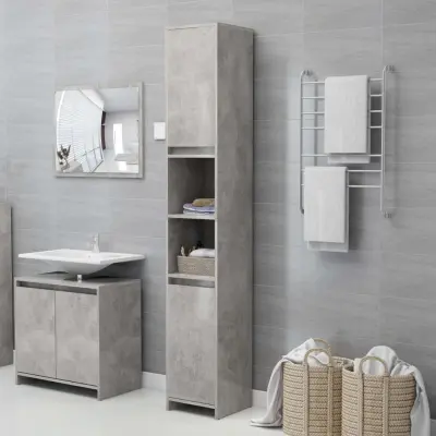 The Living Store Kopalniška omarica betonsko siva 30x30x183,5 cm iverna plošča - Kopalniška Omarica