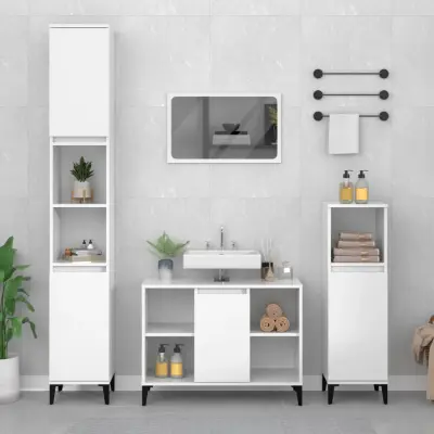 The Living Store Omarica za umivalnik visok sijaj bela 80x33x60cm inženirski les - Omarica Za Umivalnik