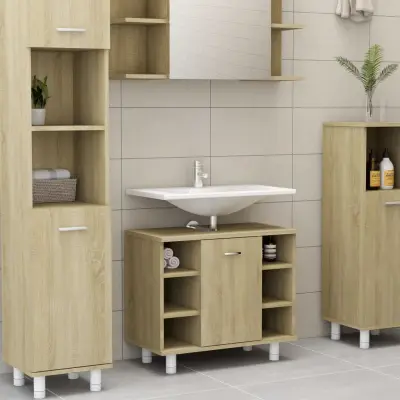 The Living Store Kopalniška omarica sonoma hrast 60x32x53,5 cm iverna plošča - Kopalniška Omarica