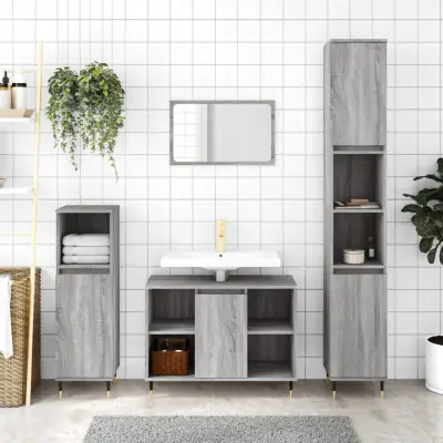 The Living Store Kopalniška omarica siva sonoma 80x33x60 cm inženirski les - Kopalniška Omarica
