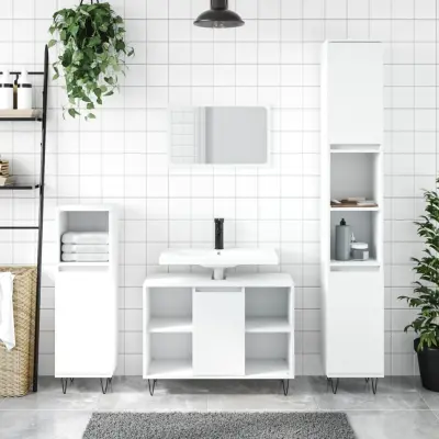 The Living Store Kopalniška omarica bela 80x33x60 cm inženirski les - Kopalniška Omarica