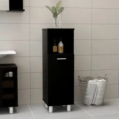 The Living Store Kopalniška omarica črna 30x30x95 cm iverna plošča - Kopalniška Omarica