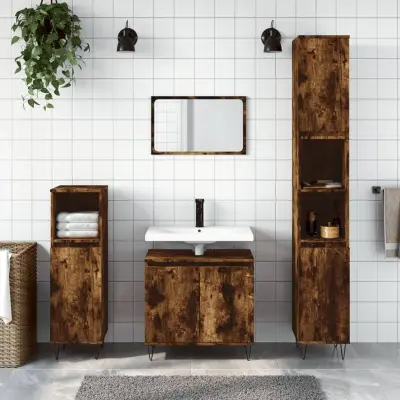 The Living Store Kopalniška omarica dimljeni hrast 58x33x60 cm inženirski les - Kopalniška Omarica