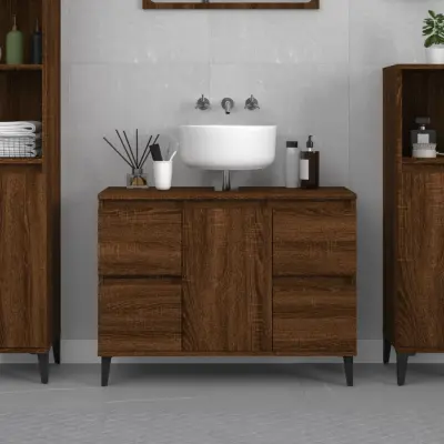 The Living Store Omarica za umivalnik rjavi hrast 80x33x60 cm inženirski les - Omarica Za Umivalnik