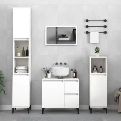 The Living Store Kopalniška omarica bela 30x30x190 cm inženirski les - Kopalniška Omarica