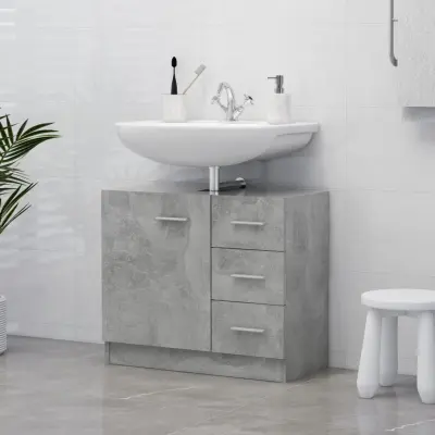 The Living Store Omarica za umivalnik betonsko siva 63x30x54 cm iverna plošča - Omarica Za Umivalnik