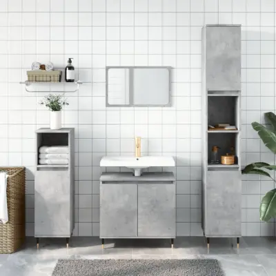 The Living Store Kopalniška omarica betonsko siva 58x33x60 cm inženirski les - Kopalniška Omarica
