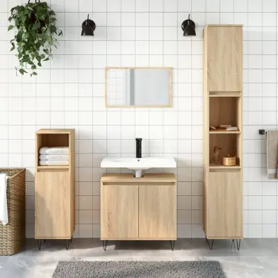 The Living Store Kopalniška omarica sonoma hrast 58x33x60 cm inženirski les - Kopalniška Omarica