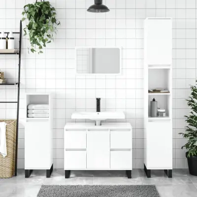 The Living Store Kopalniška omarica visok sijaj bela 80x33x60 cm inženirski les - Kopalniška Omarica