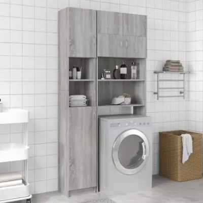 The Living Store Kopalniška omarica siva sonoma 32x25,5x190 cm konstruiran les - Kopalniška Omara