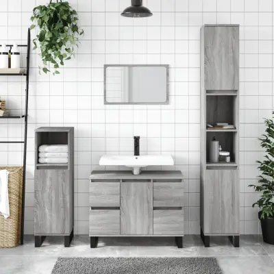 The Living Store Kopalniška omarica siva sonoma 30x30x100 cm inženirski les - Kopalniška Omarica