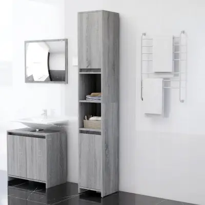 The Living Store Kopalniška omarica siva sonoma 30x30x183,5 cm konstruiran les - Kopalniška Omarica