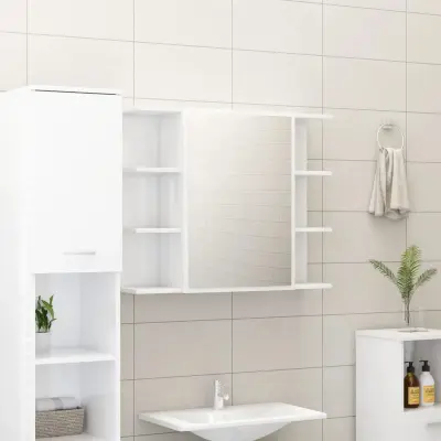 The Living Store Kopalniška omarica z ogledalom visok sijaj bela 80x20,5x64 cm - Omarica Z Ogledalom