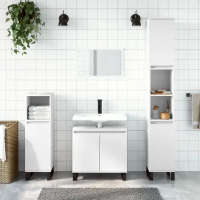 The Living Store Kopalniška omarica bela 30x30x190 cm inženirski les - Kopalniška Omarica