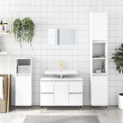 The Living Store Kopalniška omarica bela 80x33x60 cm inženirski les - Kopalniška Omarica