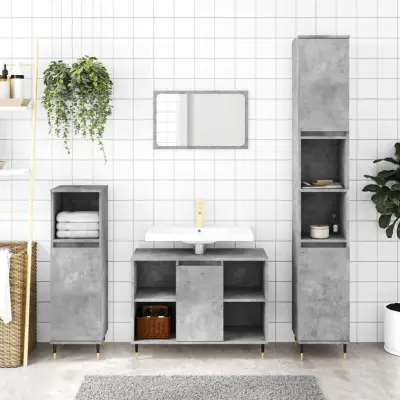 The Living Store Kopalniška omarica betonsko siva 80x33x60 cm inženirski les - Kopalniška Omarica