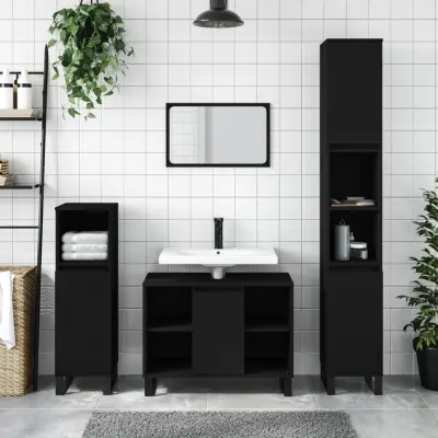 The Living Store Kopalniška omarica črna 80x33x60 cm inženirski les - Kopalniška Omarica