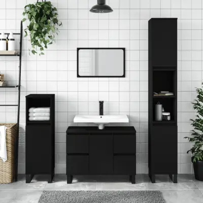 The Living Store Kopalniška omarica črna 80x33x60 cm inženirski les - Kopalniška Omarica