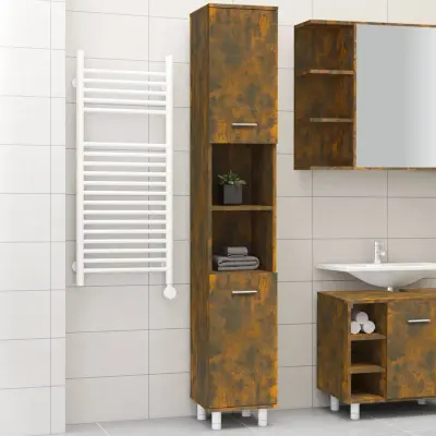 The Living Store Kopalniška omarica dimljeni hrast 30x30x179 cm inženirski les - Kopalniška Omarica