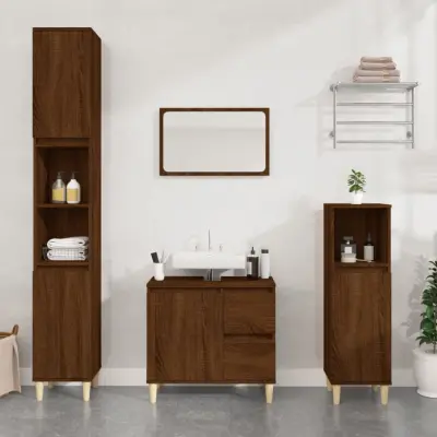 The Living Store Kopalniška omarica rjavi hrast 30x30x190 cm inženirski les - Kopalniška Omarica