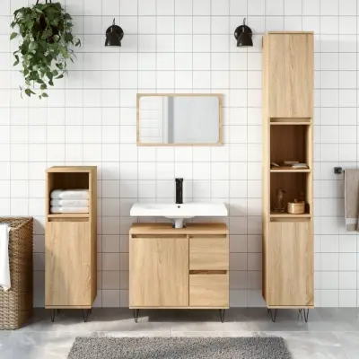 The Living Store Kopalniška omarica sonoma hrast 65x33x60 cm inženirski les - Kopalniška Omarica