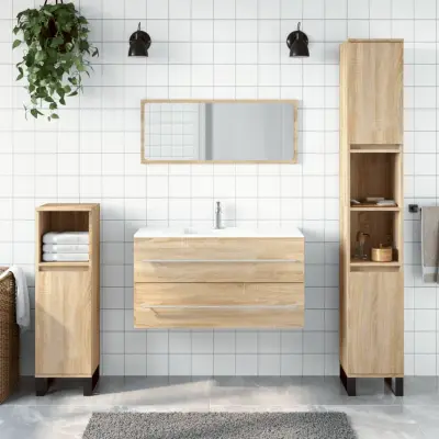The Living Store Kopalniška omarica z ogledalom sonoma hrast inženirski les - Kopalniška Omarica Z Ogledalom