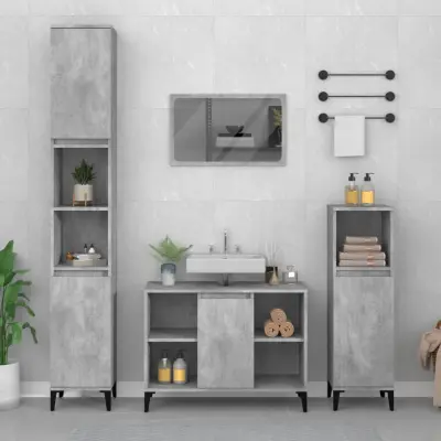 The Living Store Omarica za umivalnik betonsko siva 80x33x60 cm inženirski les - Omarica Za Umivalnik