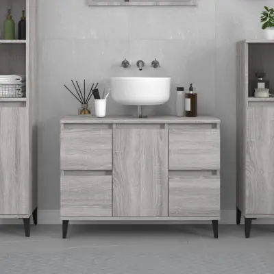 The Living Store Omarica za umivalnik siva sonoma 80x33x60 cm inženirski les - Omarica Za Umivalnik