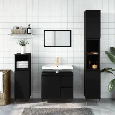 The Living Store Kopalniška omarica črna 30x30x190 cm inženirski les - Kopalniška Omarica
