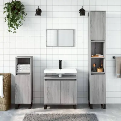 The Living Store Kopalniška omarica siva sonoma 58x33x60 cm inženirski les - Kopalniška Omarica