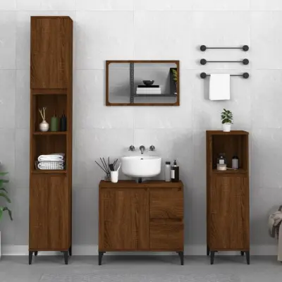 The Living Store Kopalniška omarica rjavi hrast 30x30x190 cm inženirski les - Kopalniška Omarica